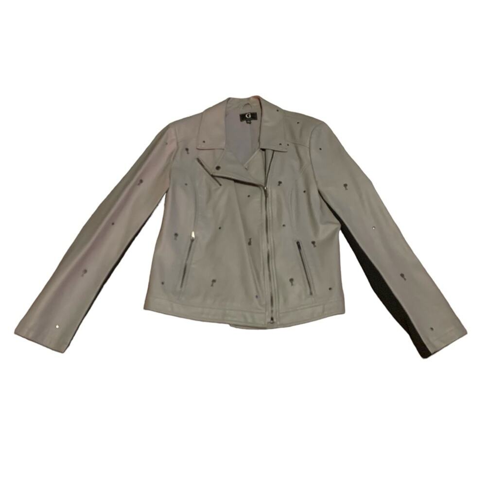G by Giuliana‎ Faux Leather Jacket Embellished Studded Gray Size Large